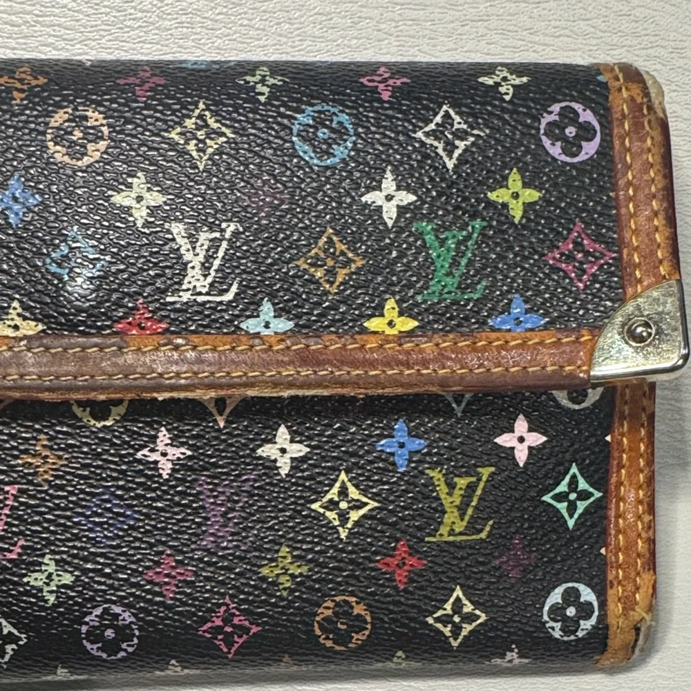 Louis Vuitton LV Black Murakami Multicolor Monogram International Wallet